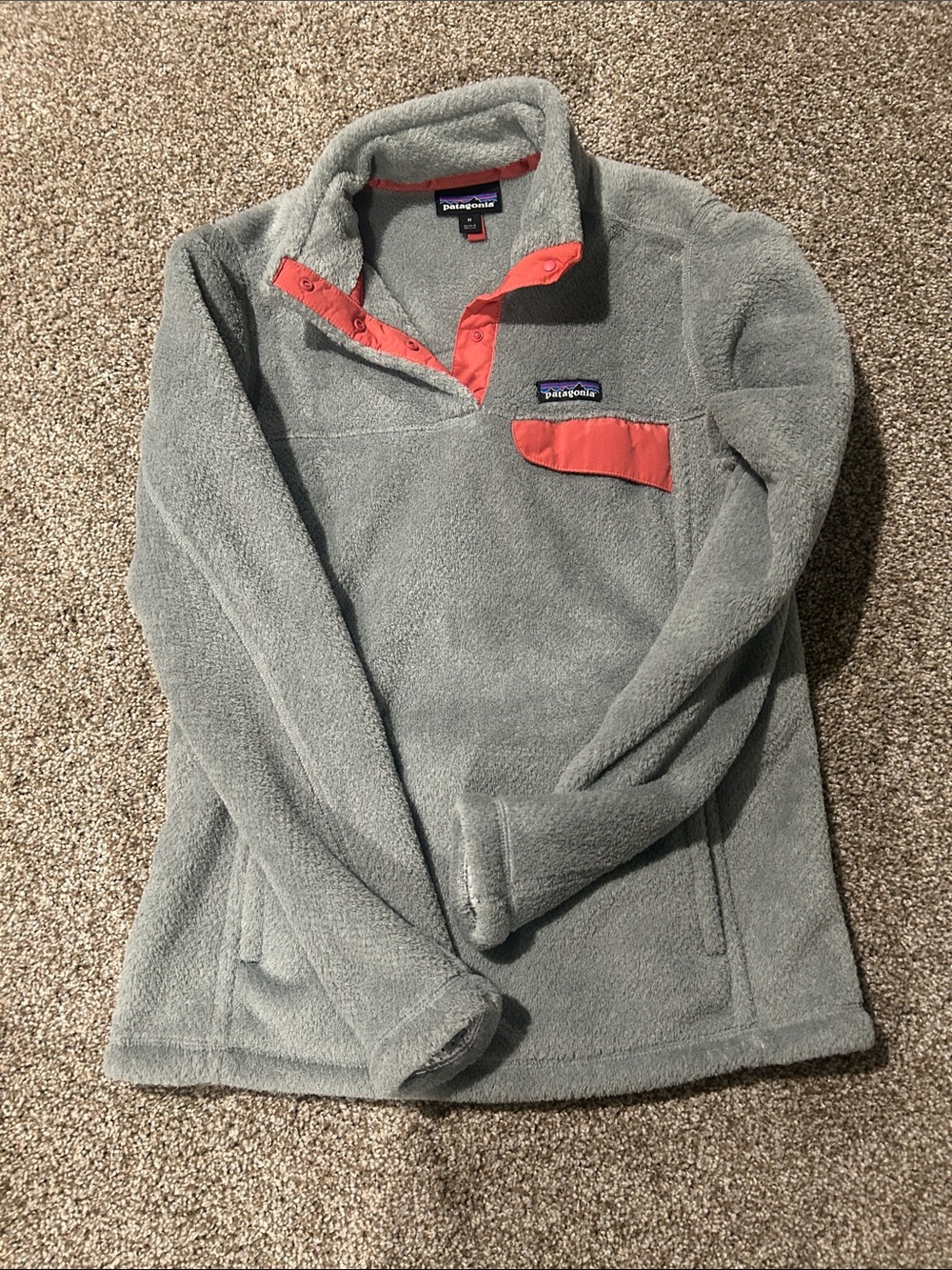 Patagonia Gray Fleece Pullover with Coral Accents